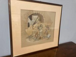 Altes Aquarellgemälde "Theaterszene" Frühes 20. Jh., 63 x 58 cm